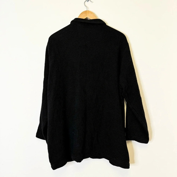 CP Shades Large Black Button Down Shirt Heavy Knit Cotton Jacket Lagenlook - Picture 2 of 8